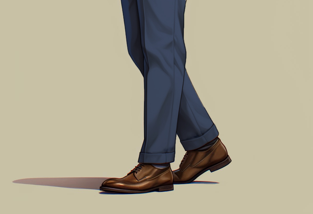 man walking in cuffed trousers