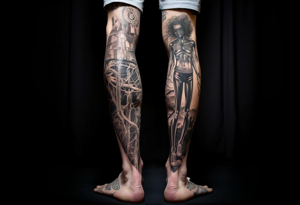 male full legs tattoo
