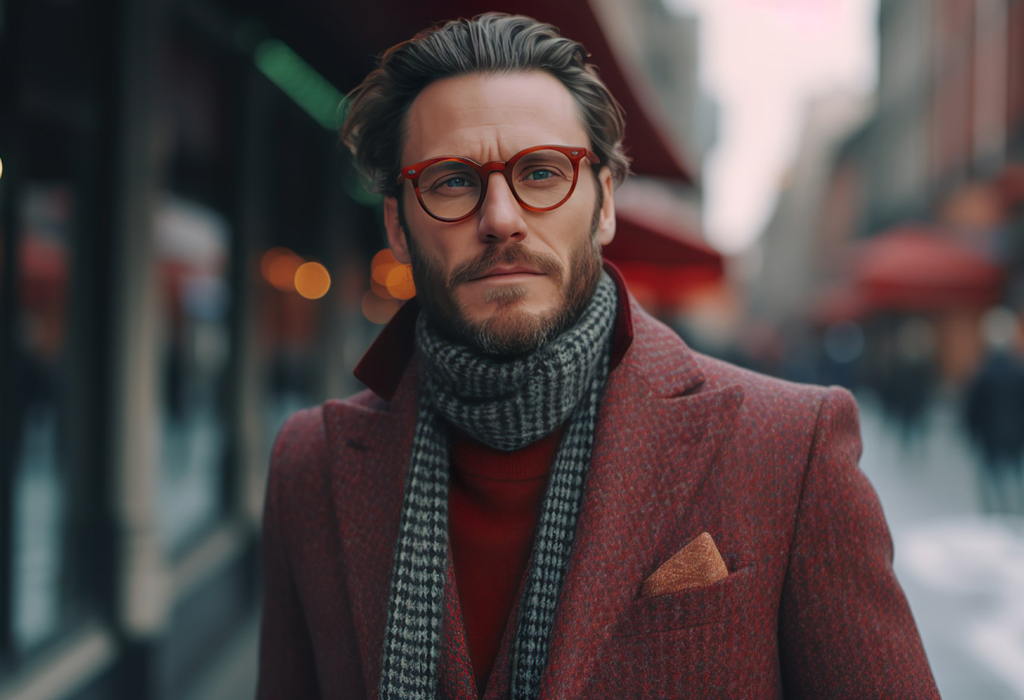 30 year old man wearing warm sports jacket with scarf