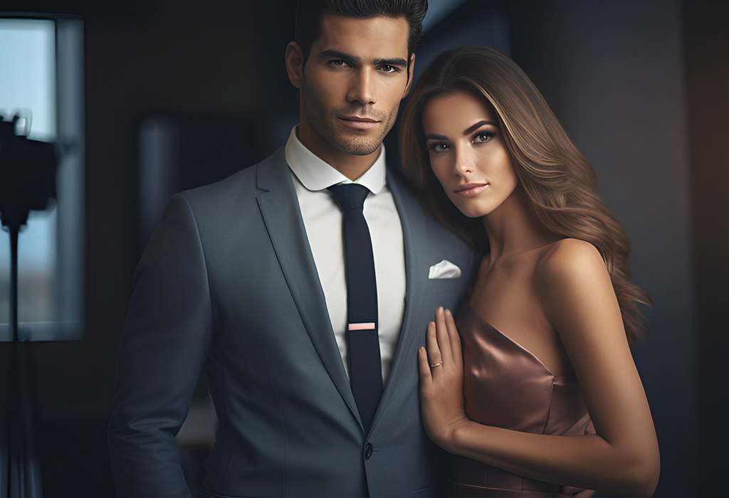 beautiful impeccably dressed couple of woman and man